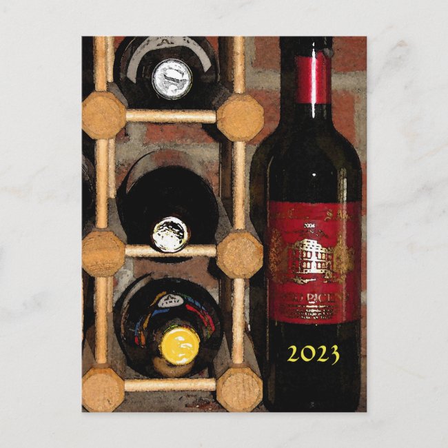 Wine Bottles with 2023 Calendar on Back Postcard