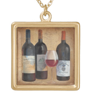 Wine Bottles with Glass Gold Plated Necklace