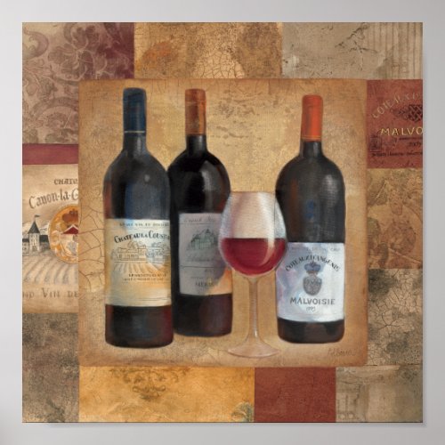 Wine Bottles with Glass Poster