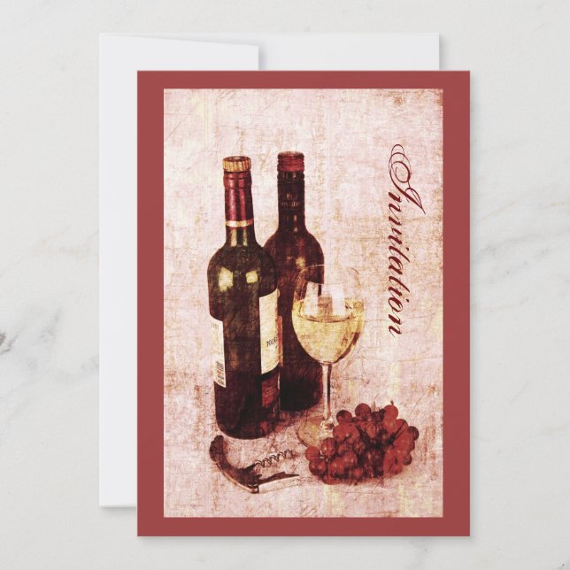 Wine bottles with grapes invitation (Front)