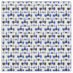 Wine Bottles with two wine glasses in blue pattern Fabric