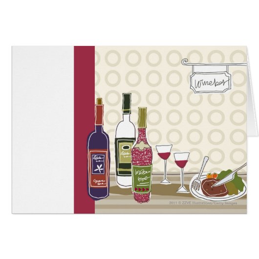 Wine bottles with wineglasses on table cards (Front Horizontal)