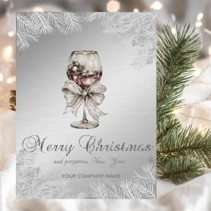 Wine Bow Christmas Tree Branches Silver Corporate Holiday Card