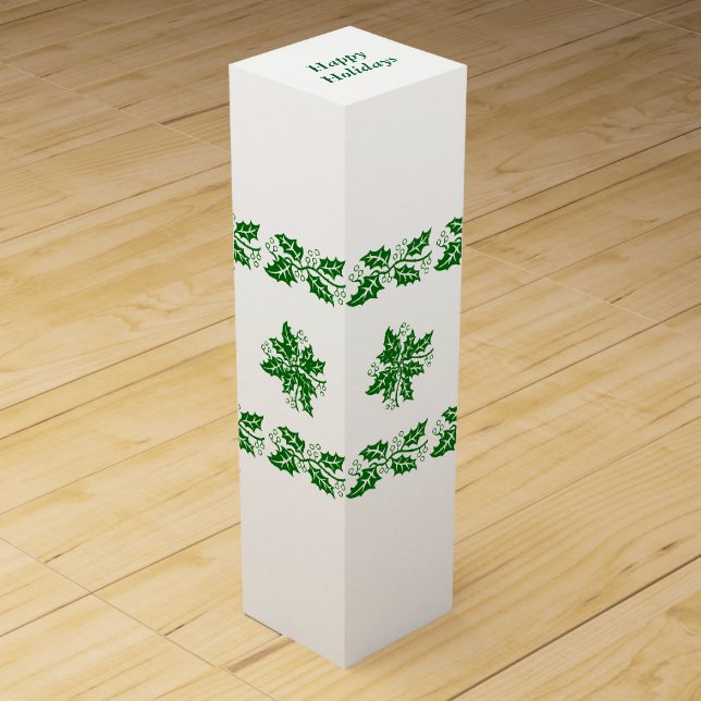 Wine Box - Green Holly Branches (Front)