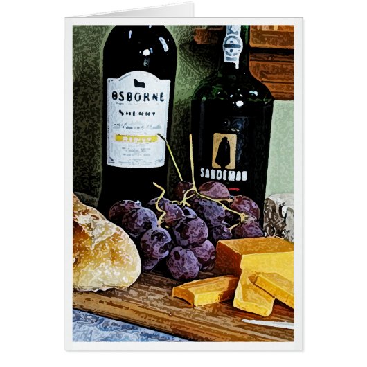 Wine Bread Cheese and Grapes Still Life Cards (Front)