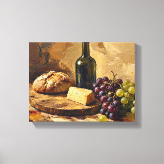 Wine Bread Cheese Grapes Abstract art painting Canvas Print