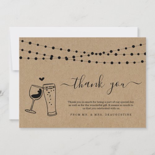Wine  Brews Beer Toast  String Lights Thank You Card
