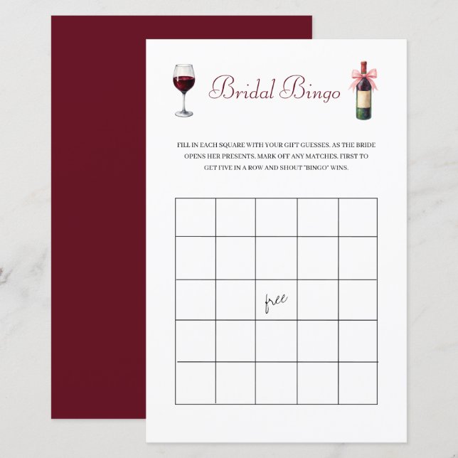 Wine Bridal Bingo Bachelorette Game Stationery (Front/Back)
