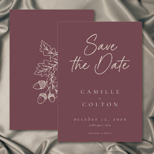 Wine Burgundy Leaf Acorn Fall Minimalist Wedding Save The Date