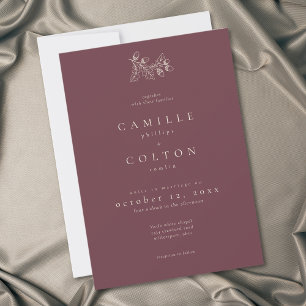 Wine Burgundy Minimalist Leaf Acorn Fall Wedding Invitation