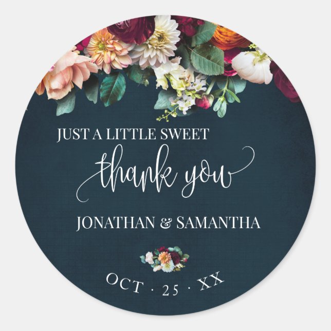 Wine Burgundy Navy Wedding Thank You Classic Round Sticker (Front)