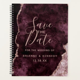 Wine Burgundy Rose Gold Agate Marble Save the Date Planner