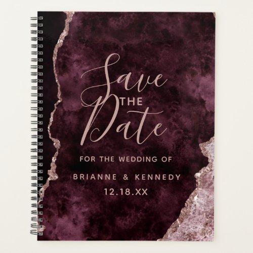 Wine Burgundy Rose Gold Agate Marble Save the Date Planner