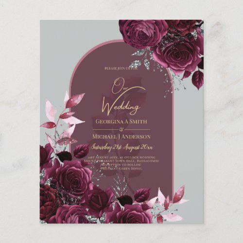 Wine Burgundy Roses Gold Text Wedding INVITE Flyer