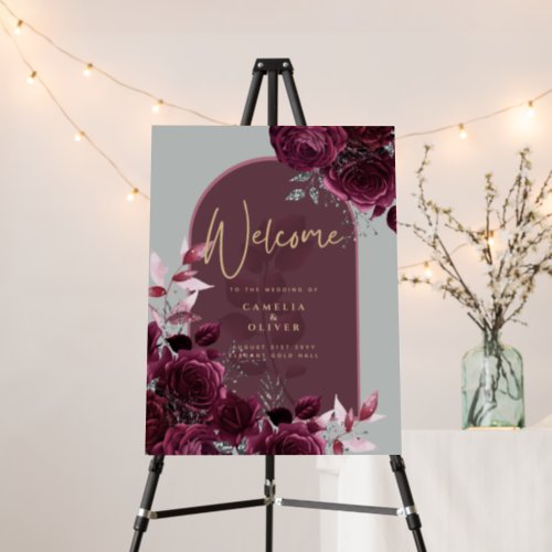 Wine Burgundy Roses PHOTO Welcome SIGN 