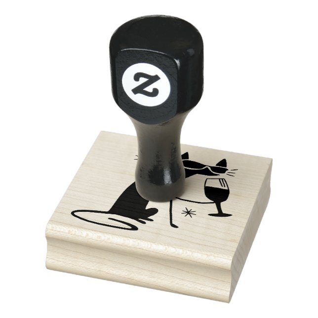 Wine Cat Rubber Stamp (Stamp)