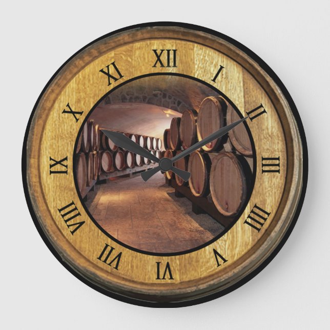Wine Cellar Clock 01 ~ Wine Barrel Lid Background  (Front)