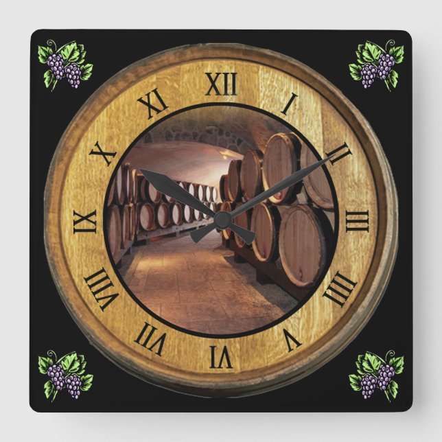 Wine Cellar Clock 01 ~ Wine Barrel Lid Background  (Front)