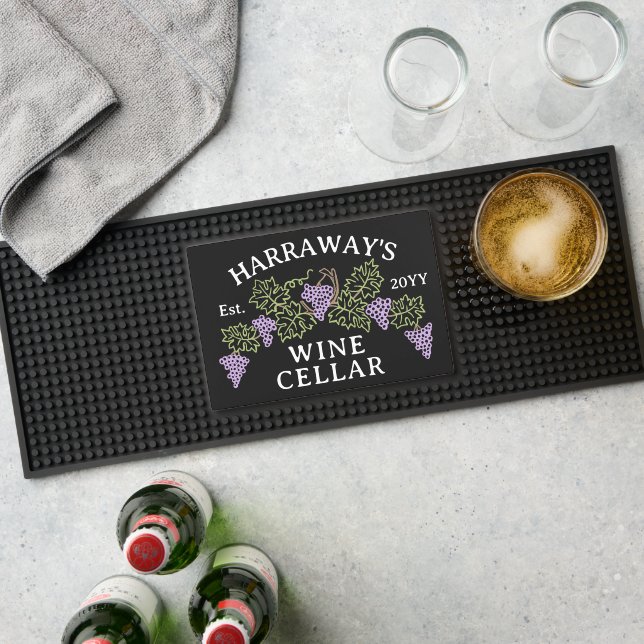 Wine Cellar Grapes and Leaves | Personalized Name Bar Mat (Insitu (Bar 1))