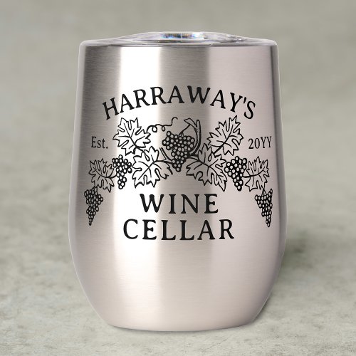 Wine Cellar Home Winery Grapes Leaves Custom Name Thermal Wine Tumbler