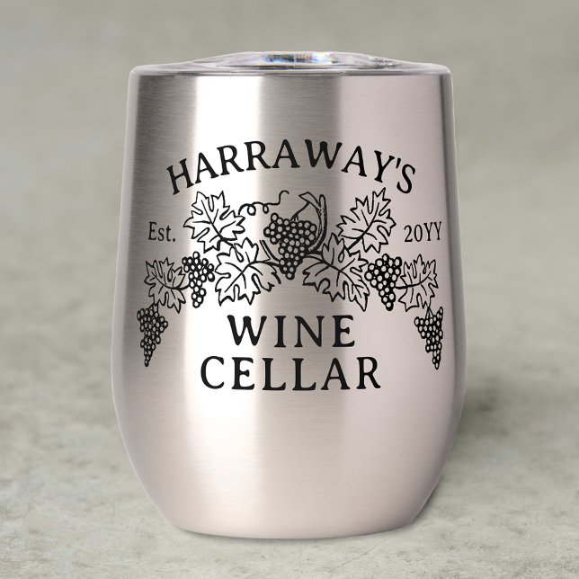 Wine Cellar Home Winery Grapes Leaves Custom Name Thermal Wine Tumbler (Creator Uploaded)