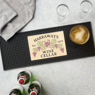 Wine Cellar Personalized Name   Grapes and Leaves Bar Mat