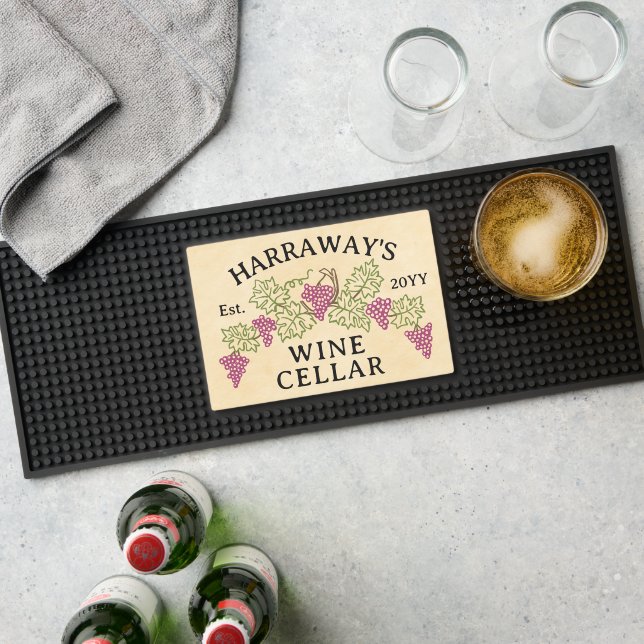 Wine Cellar Personalized Name | Grapes and Leaves Bar Mat (Insitu (Bar 1))