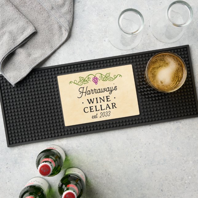 Wine Cellar Purple Grapes Personalized Name Date Bar Mat (Insitu (Bar 1))