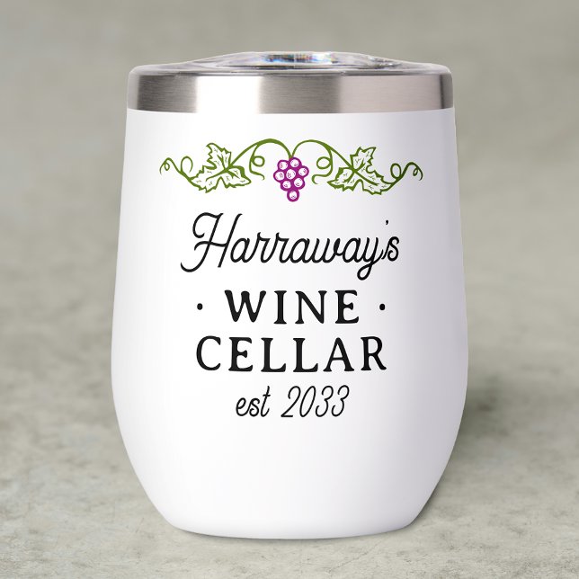 Wine Cellar Purple Grapes Personalized Name Date Thermal Wine Tumbler (Creator Uploaded)