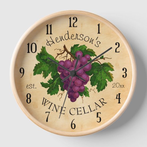 Wine Cellar Vineyard Grapes Vintage Personalized Clock