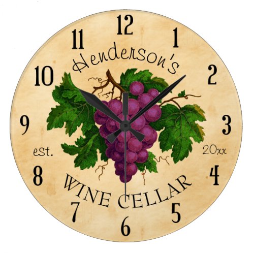 Wine Cellar Vineyard Grapes Vintage Personalized Large Clock