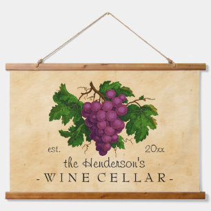 Wine Cellar Vintage Grapes Vineyard   Custom Name Hanging Tapestry