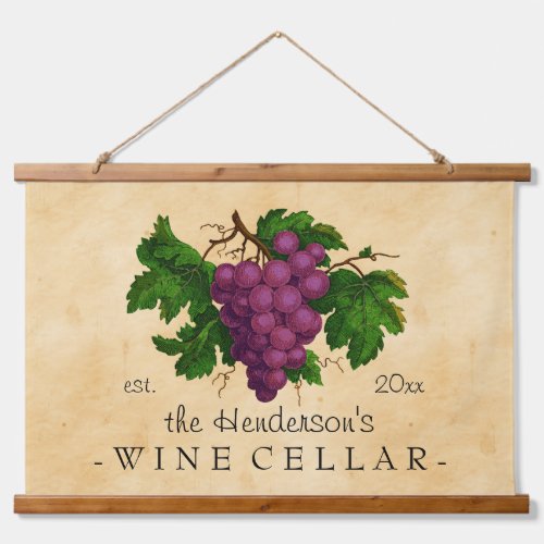 Wine Cellar Vintage Grapes Vineyard  Custom Name Hanging Tapestry