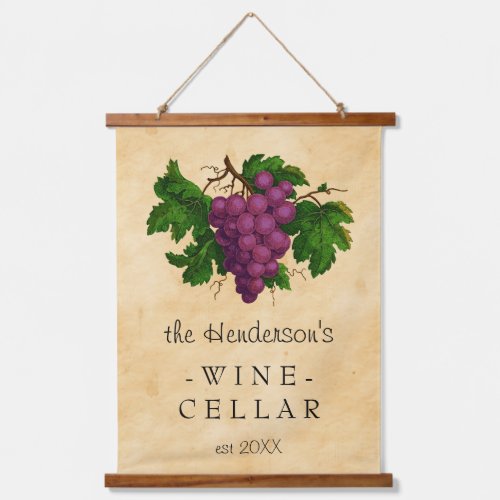 Wine Cellar Vintage Grapes Vineyard  Personalized Hanging Tapestry