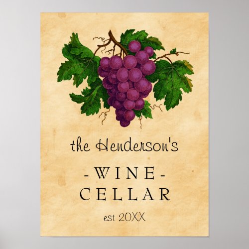 Wine Cellar Vintage Grapes Vineyard  Personalized Poster