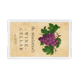 Wine Cellar with Grapes Vintage Personalized Name Acrylic Tray