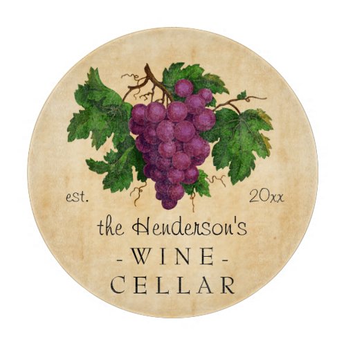 Wine Cellar with Grapes Vintage Personalized Name Cutting Board