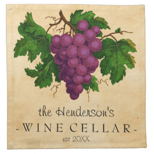 Wine Cellar with Grapes Vintage Personalized Name Napkin