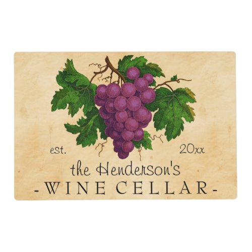 Wine Cellar with Grapes Vintage Personalized Name Placemat
