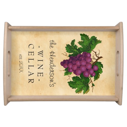 Wine Cellar with Grapes Vintage Personalized Name Serving Tray