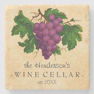 Wine Cellar with Grapes Vintage Personalized Name Stone Coaster