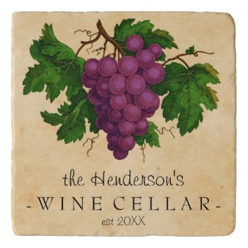 Wine Cellar With Grapes Vintage Personalized Name Trivet by FancyCelebration at Zazzle
