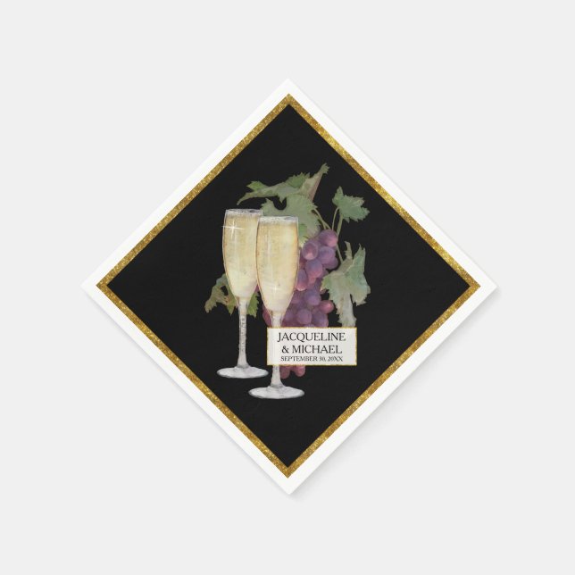 Wine Champagne Glasses Bridal Reception Decor Napkins (Corner)