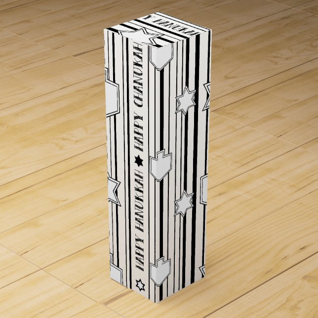Wine Chanukah Black and White Gift Box (Front)