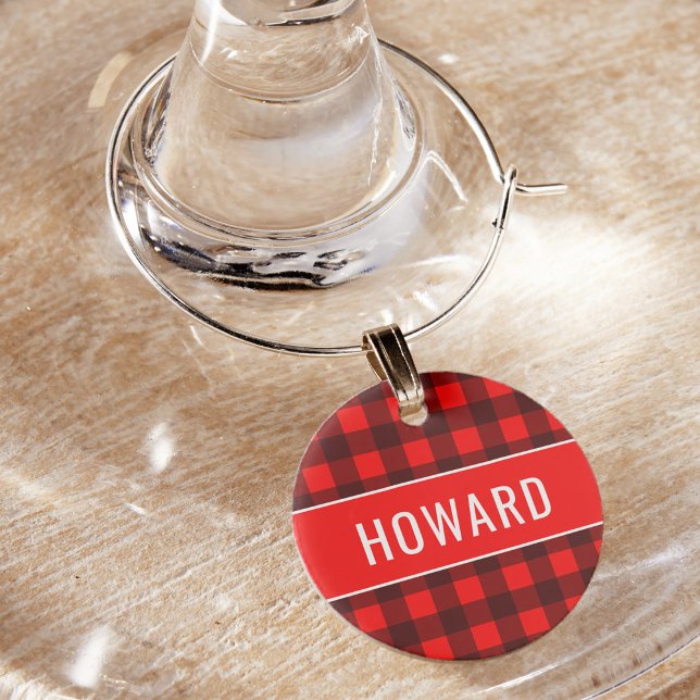 Wine Charm - Buffalo Plaid - Personalized Name (Creator Uploaded)