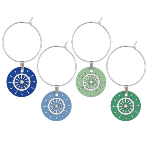 Wine Charm Set _ White Helm on Blues and Greens