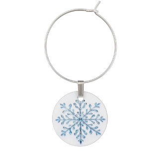 Wine charm with blue snowflake design