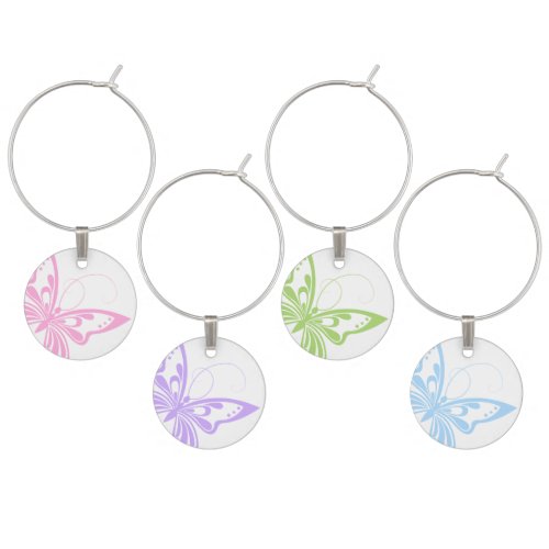 Wine Charms with Pastel Colored Butterflies Design