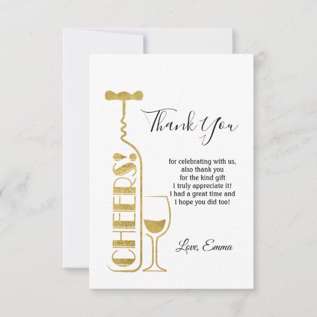 wine, cheers thank you card (Front)