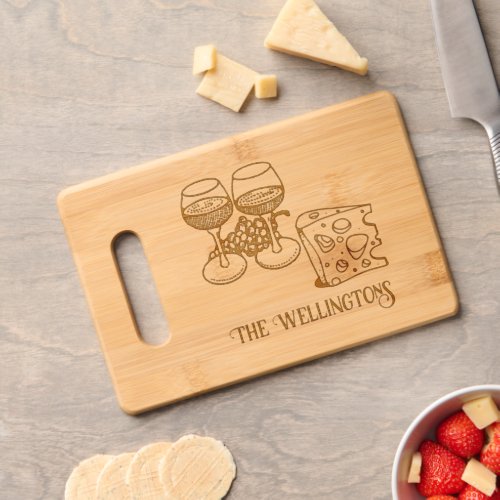 Wine Cheese and Grapes Family Name Cutting Board